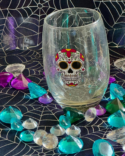 White Day of the Dead Wine Glass