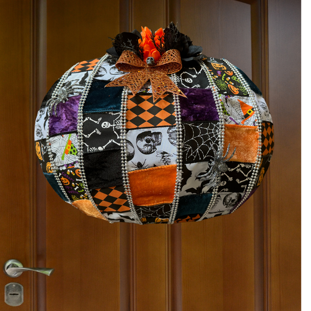 Patchwork Pumpkin Halloween Wreath #2