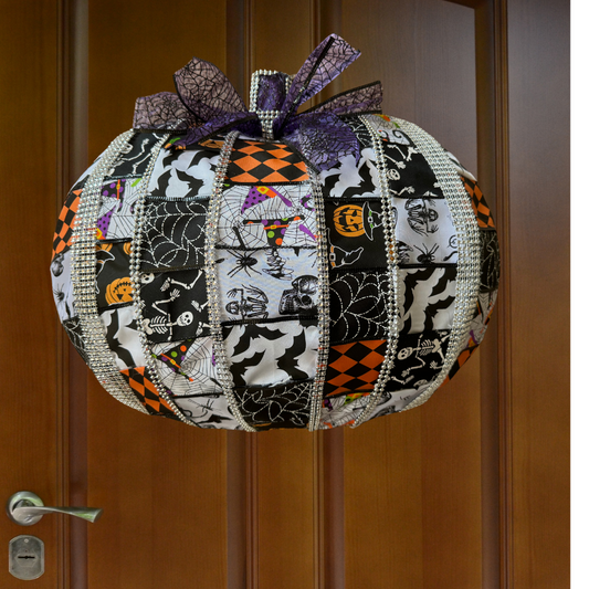 Patchwork Pumpkin Halloween Wreath